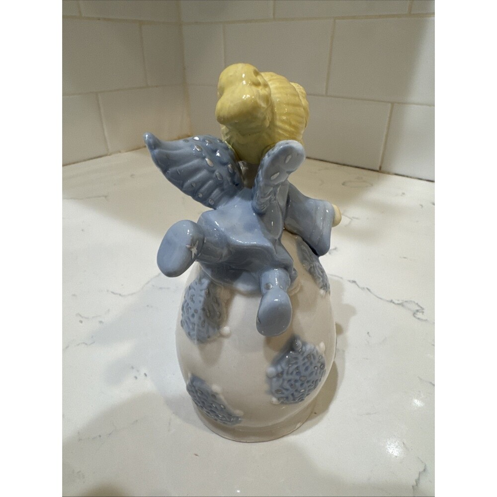 Ceramic Angel Bell with Blue Dress And Snowflakes Vtg Angels 5.25” - Picture 6 of 11